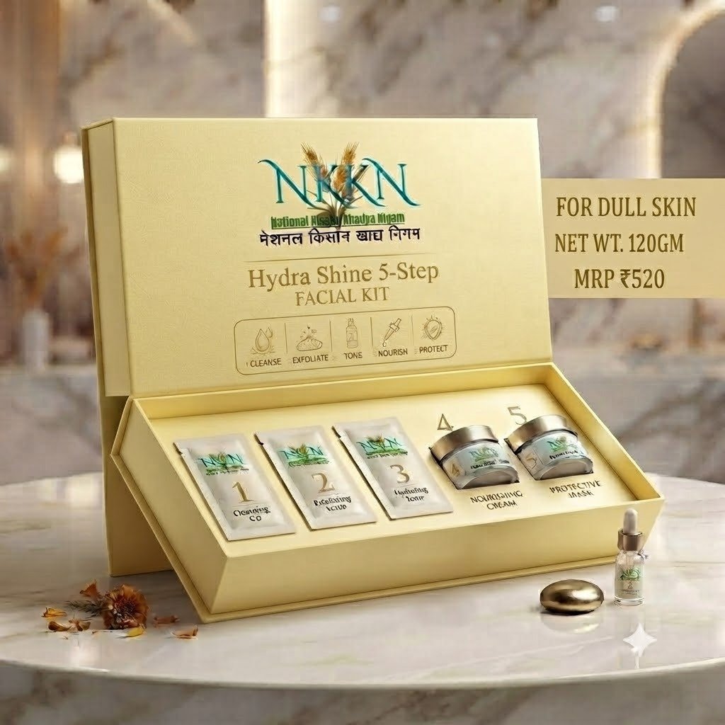 NKKN Brand Hydra Shine 5-Step Facial Kit for Dull Skin: Reveal Your Natural Glow with Professional Skincare at Home
